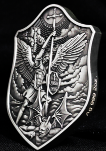 2 oz Silber Korea Stacker  Erzengel Michael tötet Satan / Archangel Michael slaying Satan inkl. passender Kapsel ( inkl. gesetzl. Mwst )