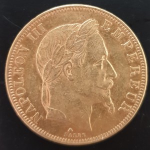 50 Francs Frankreich Napoleon III mit Kranz 1862 A ( 14,53 Gramm Gold fein )