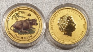 1/10 oz Gold Perth Mint Lunar II Ochse 2009 COLOR