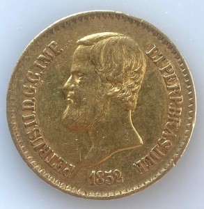 20000 Reis Brasilien Pedro II. ( 16.42 Gramm Gold fein )