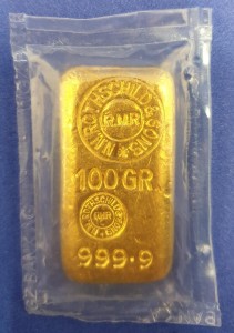 100 Gramm Gold Barren Rothschild ( gegossen ) - Montagu Gegenstempel - eingeschweisst in Folie der WGZ Bank