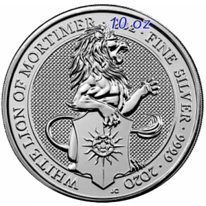 10 oz Silber Royal Mint / Queen's Beast " Lion of Mortimer " in Kapsel ( diff.besteuert nach §25a UStG )