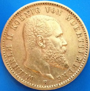 20 Mark Wilhelm II von Württemberg 1893  ( 7,16 Gramm Gold fein )