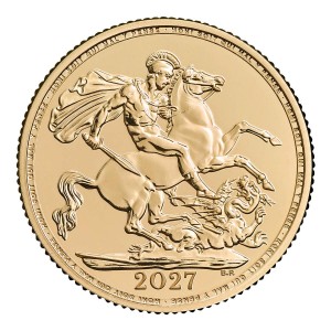 2027 Grossbritannien / UK Full Sovereign - Charles III mit 7,32 Gramm Gold fein in Gelbgold ( Inschrift:  „HONI SOIT QUI MAL Y PENSE )