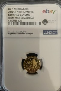 1/10 oz Gold Österreich 2015 Philharmoniker NGC Slab für Ebay