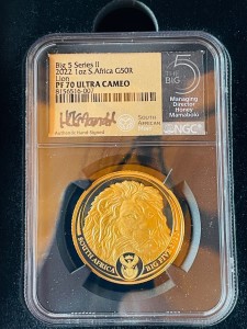 1 oz Gold Löwe / Lion 2022 Proof in Slab PF70 im Slabholder  / MIT COA " Big Five " South African Mint - max 500 ( 45 Stk in PF70 bei NGC)