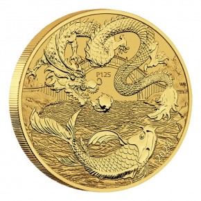1 oz Gold Perth Mint " Myths and Legends Dragon & Koi 2024 " in Kapsel - max. Auflage 5.000