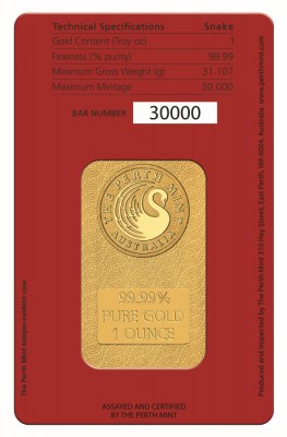 1 oz Gold Barren Perth Mint Lunar Schlange / Snake im Blister mit Kirschblüten - max. 30.000