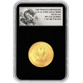 1/12 oz Gold Ruanda " BLUE DRAGON "  REVERSE PROOF im SLAB - max. 88 Gesamt