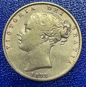 Sovereign - Victoria jung / 1873 / Mintmark S = Sydney Australia ( 7,32 Gramm Gold fein )