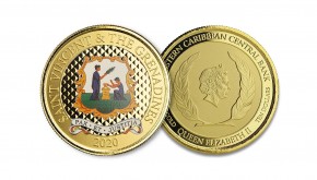 1 oz Gold Proof-colored St. Vincent & The Grenadines " Pax & Justitia " 2020 Scottsdale Mint / in Box ( Auflage 100 )