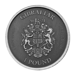 1 oz Silber Antique Finish Gibraltar 2021 Perseus mit Medusas Kopf Scottsdale Mint / in Kapsel / Chipboard - max 2.000 ( diff.besteuert nach §25a UStG )