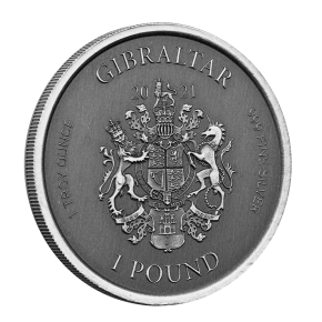 1 oz Silber Antique Finish Gibraltar 2021 Perseus mit Medusas Kopf Scottsdale Mint / in Kapsel / Chipboard - max 2.000 ( diff.besteuert nach §25a UStG )