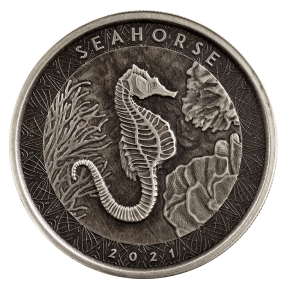 1 oz Silber ANTIQUE FINISH Samoa 2021  " Seahorse / Seepferdchen " vierte Ausgabe in Kapsel - max. Mintage 5.000 ( diff.besteuert nach §25a UStG )