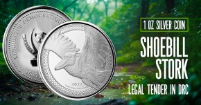 1 oz Silber Kongo Schuhschnabel / Shoebill 2022 Scottsdale Mint USA - max. 50.000 / Mitte Juni ( diff.besteuert nach §25a UStG )