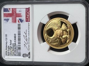 1 oz Gold PF70 im SLAB Alderney Bald Eagle Ultra High Relief - Charles Effigy ( inkl. COA ) - geprägt bei der Commonwealth Mint / Heimerle und Meule Group