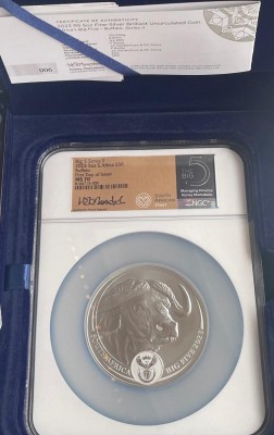 5 oz Silber MS70 Buffalo / Büffel Slab " Big Five " South African Mint - max 500 inkl. Box für den Slab und LEERBOX der South African Mint