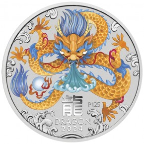 5 oz Silber Lunar COLOR Dragon / COLOR Drache 2024 in Kapsel  ( diff.besteuert nach §25a UStG )