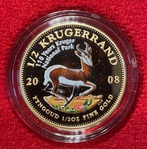 2 X 1/2 oz Gold " 110 years Kruger Park  " 1 X 1/2 oz Gold Krügerrand 2008 COLOR und 1 X 1/2 oz Proof Elefant mit DIAMOND EYE inkl. Box der Box South African Mint und COA ( max. 200 Stk )