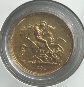 5 Pfund Sovereign EDWARD 1902 inkl. COA der heutigen Royal Mint " Collector Services " & Echtheitszertifikat / 35,80 Gramm Gold fein