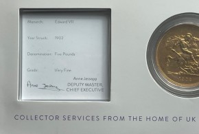 5 Pfund Sovereign EDWARD 1902 inkl. COA der heutigen Royal Mint " Collector Services " & Echtheitszertifikat / 35,80 Gramm Gold fein