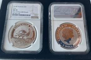 1 oz Silber Perth Mint MS70 Emu 2018 in Slab - NUMMER des SLAB von 011 bis 020 - One of the First 600 ( diff.besteuert nach §25a UStG )