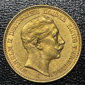 20 Mark Wilhelm II - 1888 ( 7,16 Gramm Gold fein ) / s. Original-Foto