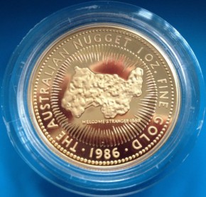 1,85 oz Gold 1986 Komplette Set Gold Proof Nugget incl. WELCOME STRANGER in Kapsel - erster Jahrgang - inkl. COA und inkl. " Heft von 1986 "