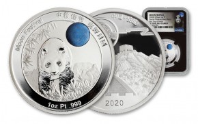 1 oz Platin PF70 China Mint Panda blue Moon / Platin mit blauem Titan Inlay - max 188 Mintage