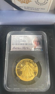 1 oz Gold PF70 First Day Canada Proof Peace Dollar 2025 in Slabholder/Box inkl. COA - Grading von NGC
