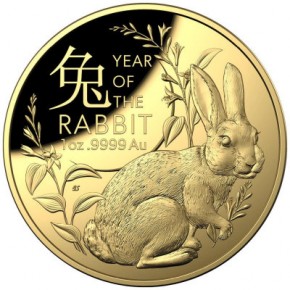 1 oz Gold Royal Australian Mint " domed shaped " Lunar Rabbit inkl. Box COA - max 750 Stk