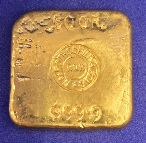 50 Gramm Gold Barren Rothschild - Bild  ( gegossen ) - Gegenstempel mit Gewicht und Feinheit