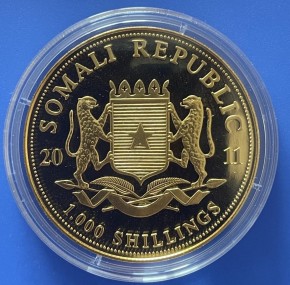 1 oz Gold Somalia Elefant " 2011 " in Kapsel