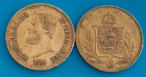 20000 Reis Brasilien Pedro II. ( 16.42 Gramm Gold fein )