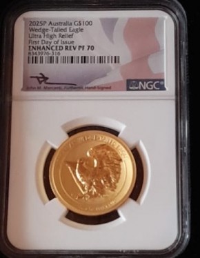 1 oz Gold PF70 Perth Mint im Slab FDI Ultra High Relief Perth Mint " Wedge Tailed Eagle 2025 " - max. 500 Stk gesamt
