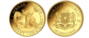 1/10 oz Gold Somalia Elefant 2024 in Kapsel