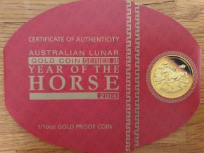 1/10 oz Gold Lunar II Pferd 2014 in Kapsel inkl. Box und Zertifikat