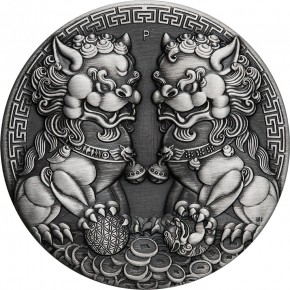 2 oz Silber Antique Finish Australien Perth Mint " Double Pixiu / Guardian Lion " in Kapsel 2021 - max. 888 Stk ( diff.besteuert nach §25a UStG )