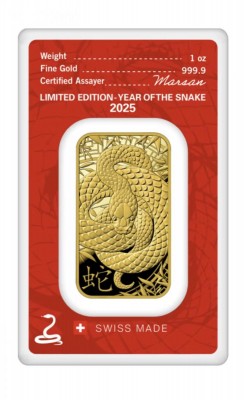 1 oz Gold Barren Argor Hereaus Lunar Snake - max 18.888 im Blister