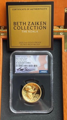1 oz Gold Perth Mint Australien PF70 Ultra High Relief inkl. Slabholder / COA / BOX - Beth Zaiken Collection - FIRST DAY OF ISSUE