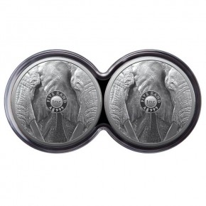 2 X 1 oz Silber Elephant / Elefant Big Five in DOPPELKAPSEL South African Mint / 2te Serie - max 1000 ( diff.besteuert nach §25a UStG )